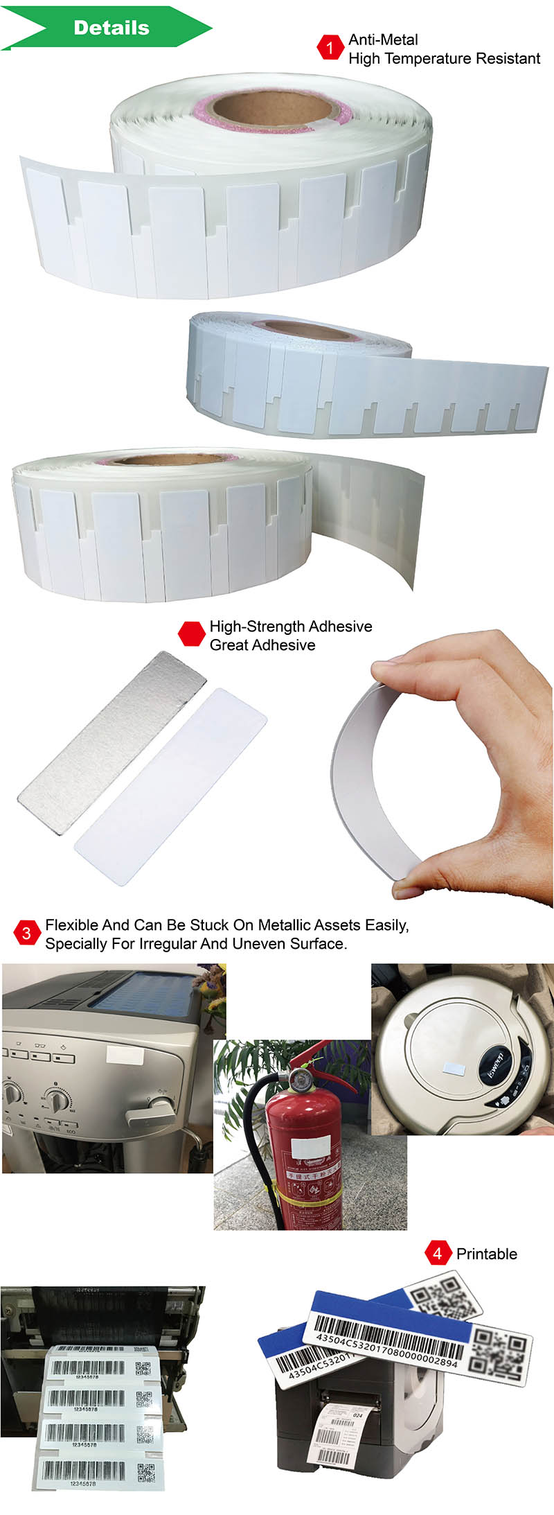 Flexible Printable UHF RFID Anti Metal Tags 